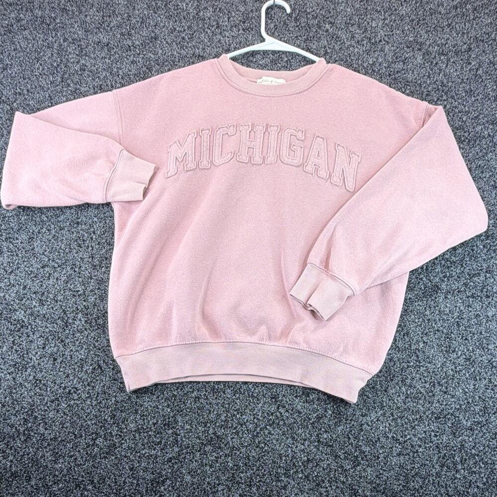 State of Nine Michigan Crew Neck Pullover Sweatshirt Women's S Pink Graphic